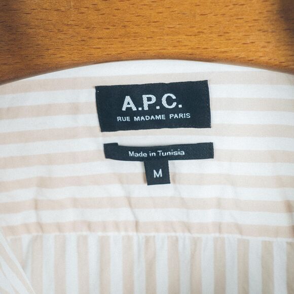 A.P.C. Rue Madame Paris | White Beige Striped Shirt | Medium | 100% Cotton - Picture 5 of 5